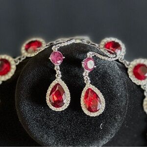 Charter Club Drop Earrings Ruby and Clear Faux Stones for Pierced Ears